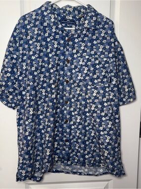 Men's Honolua Surf Co. Blue Floral Short-Sleeve Button-Down Shirt Size: XL